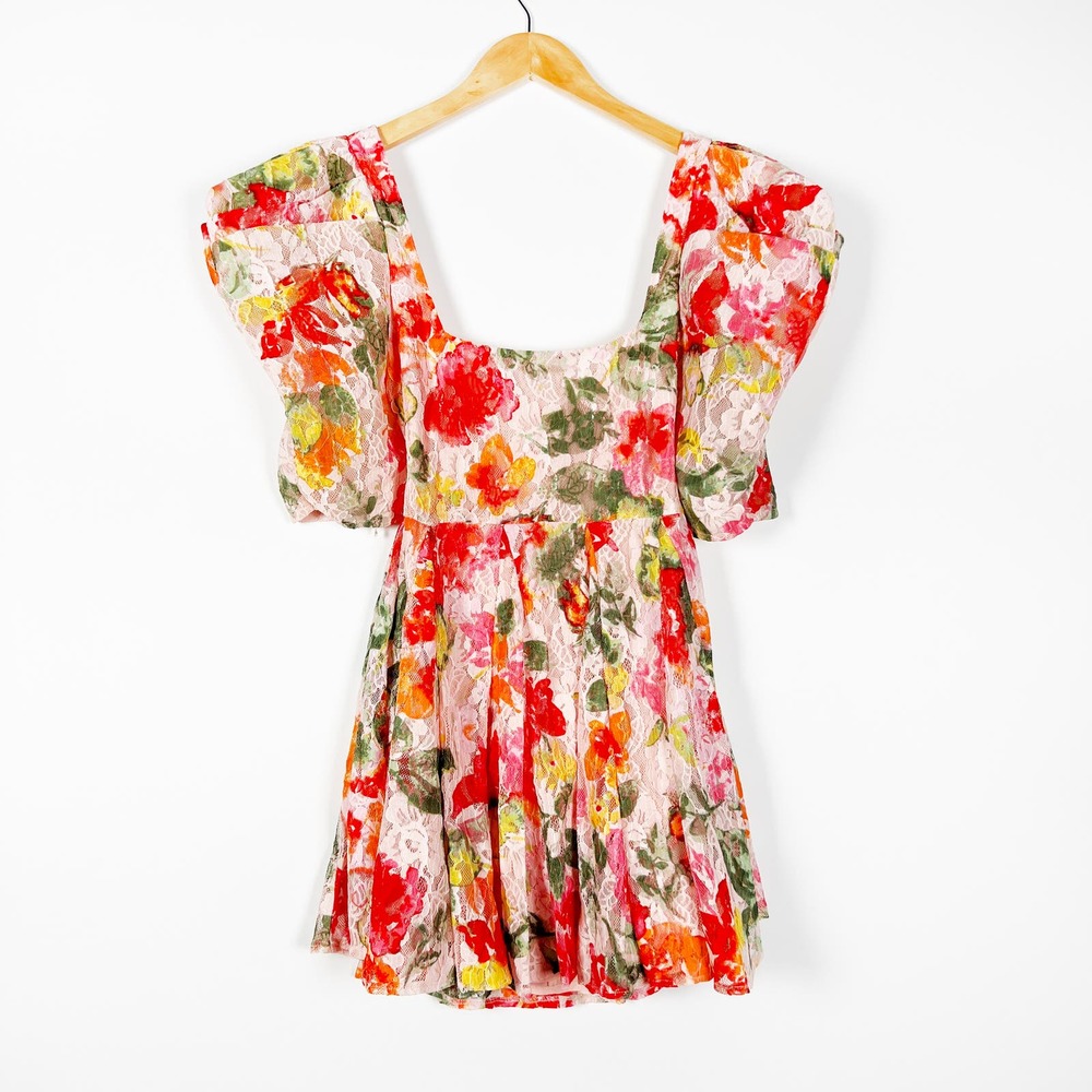 NWT For Love and Lemons Dascha puff sleeve minidress pink floral size XS - Picture 6 of 7